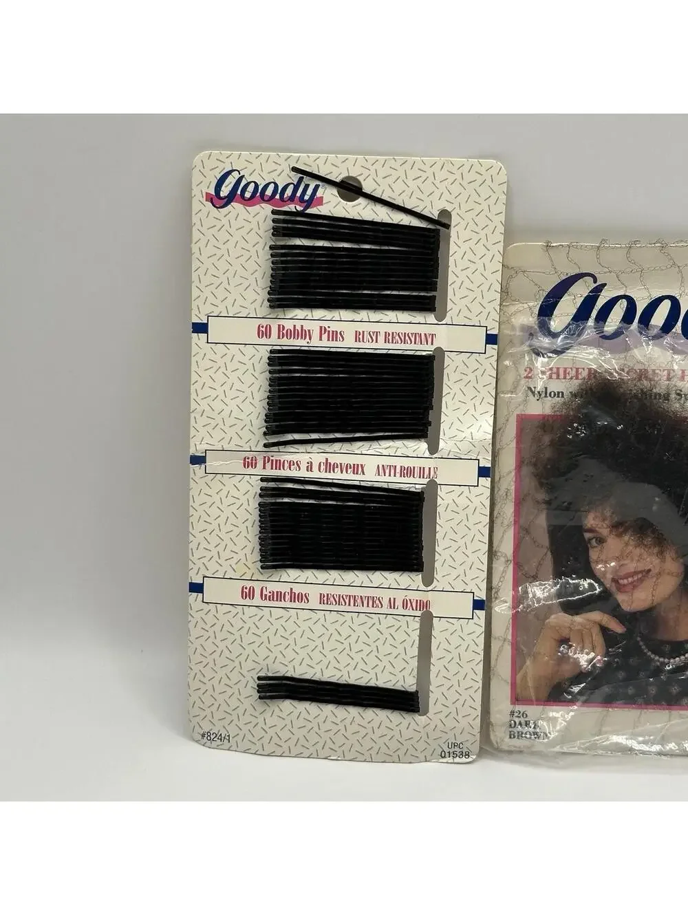GOODY VINTAGE Dark Brown HAIR NETS CLASSIC Net GERMAN WITH FASTENERS & BOBBY PIN